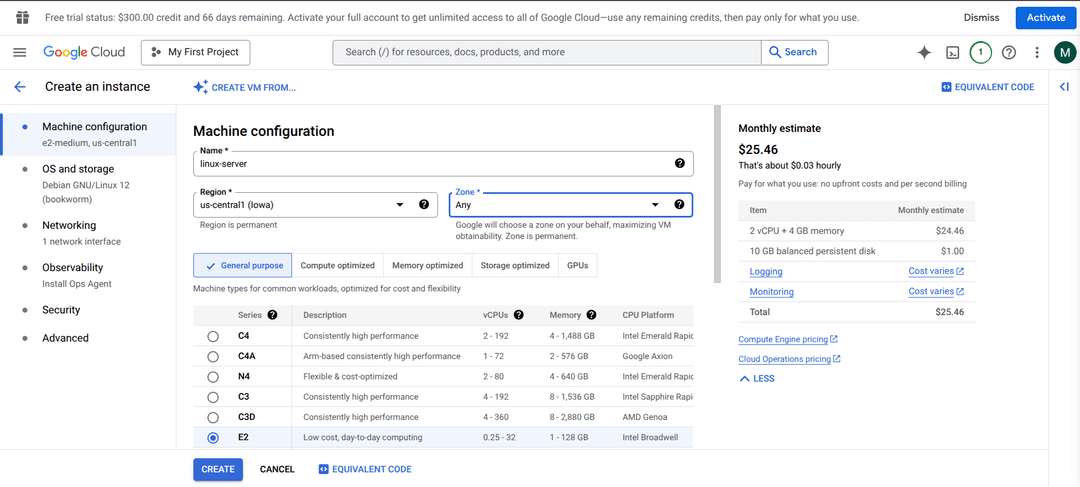 VM instance configuration